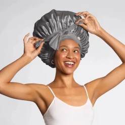 Best Adjustable Oversized Satin Bonnet Charcoal Curly & Coily Accessories|Hair Growth