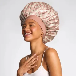 Discount Adjustable Oversized Satin Bonnet Terracotta Checker Curly & Coily Accessories|Hair Growth