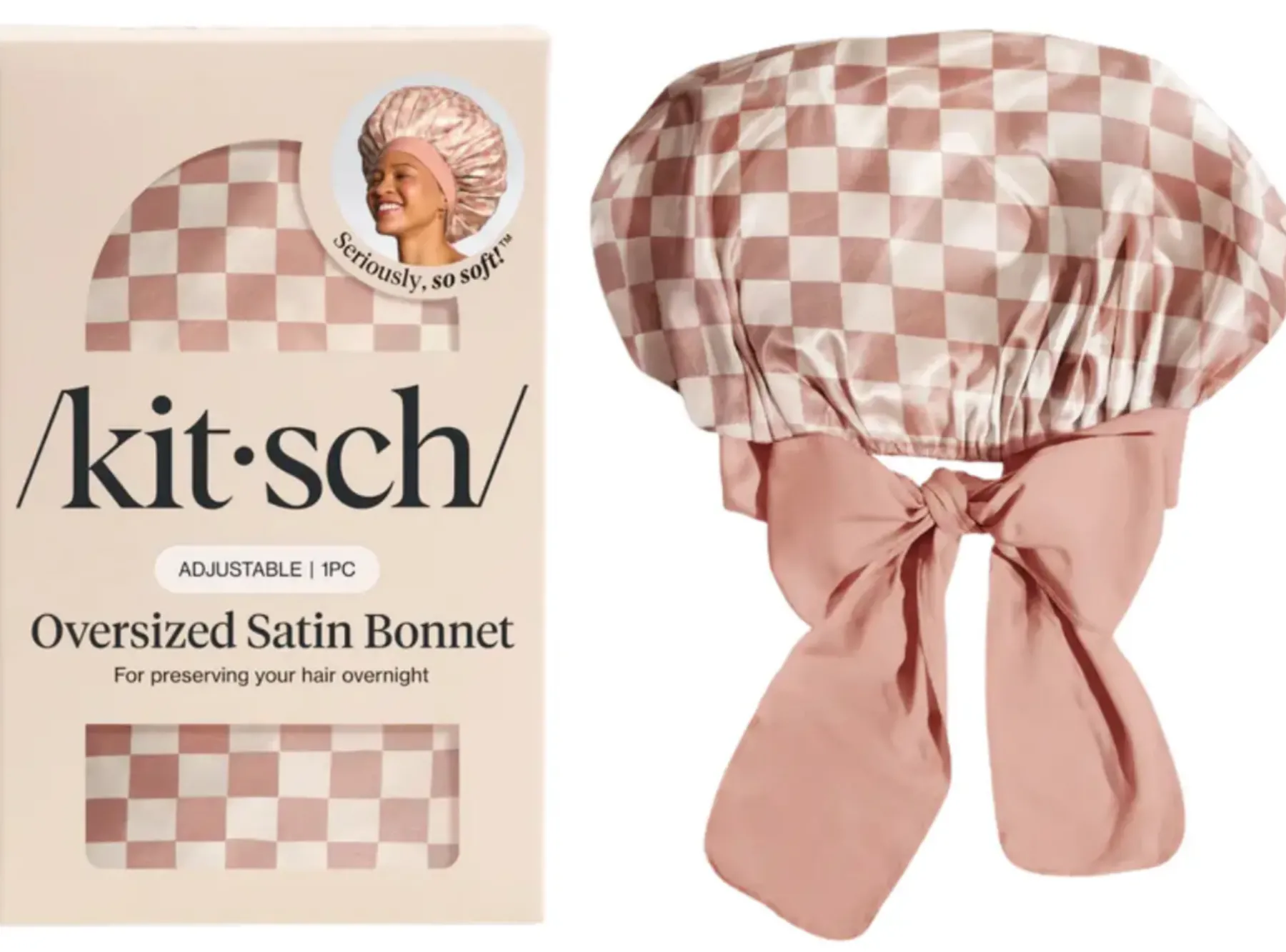 Discount Adjustable Oversized Satin Bonnet Terracotta Checker Curly & Coily Accessories|Hair Growth