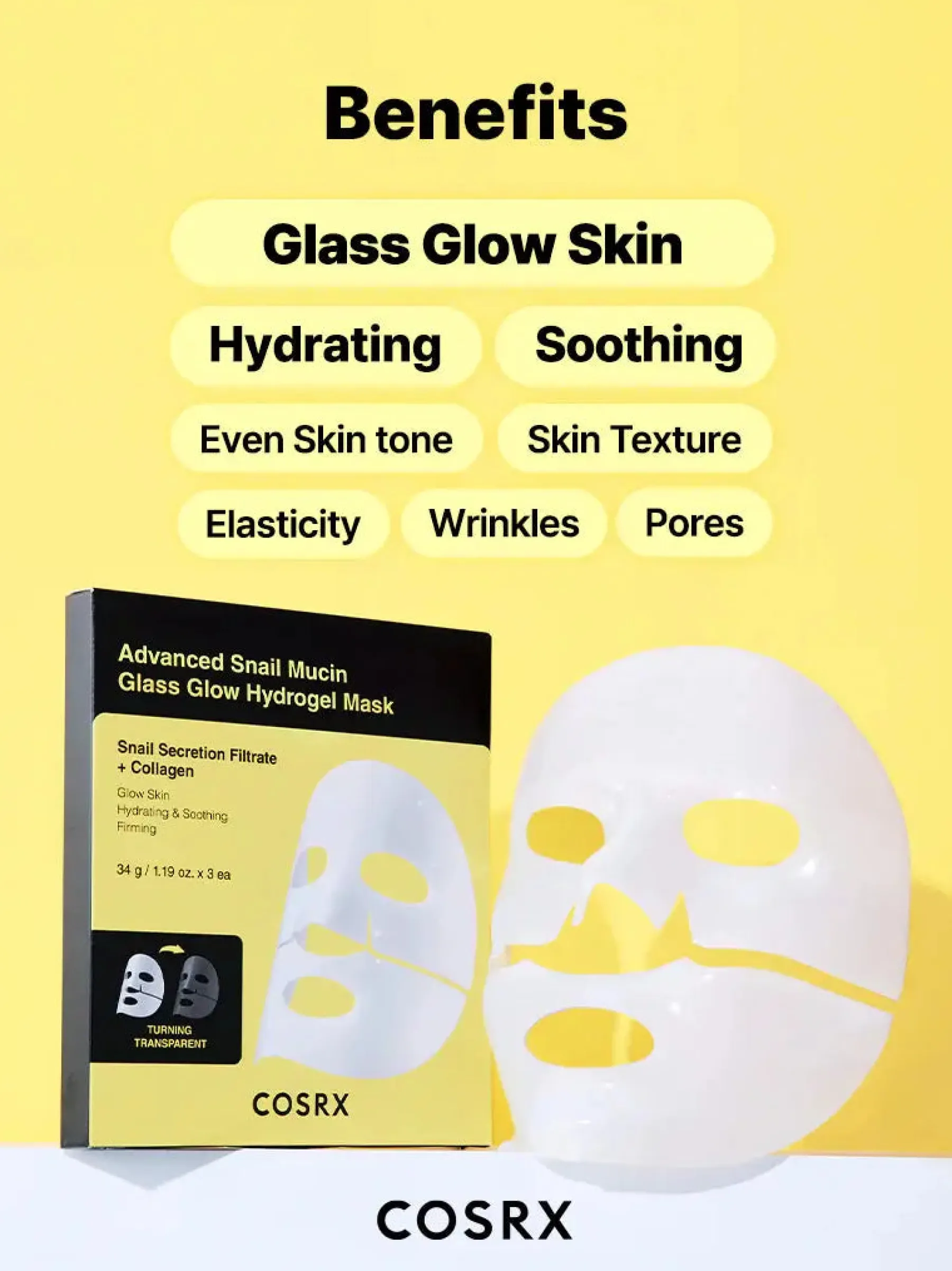 New Advanced Snail Mucin Glass Glow Hydrogel Mask 3-Pack Hauptzutat|Gesichtsmasken