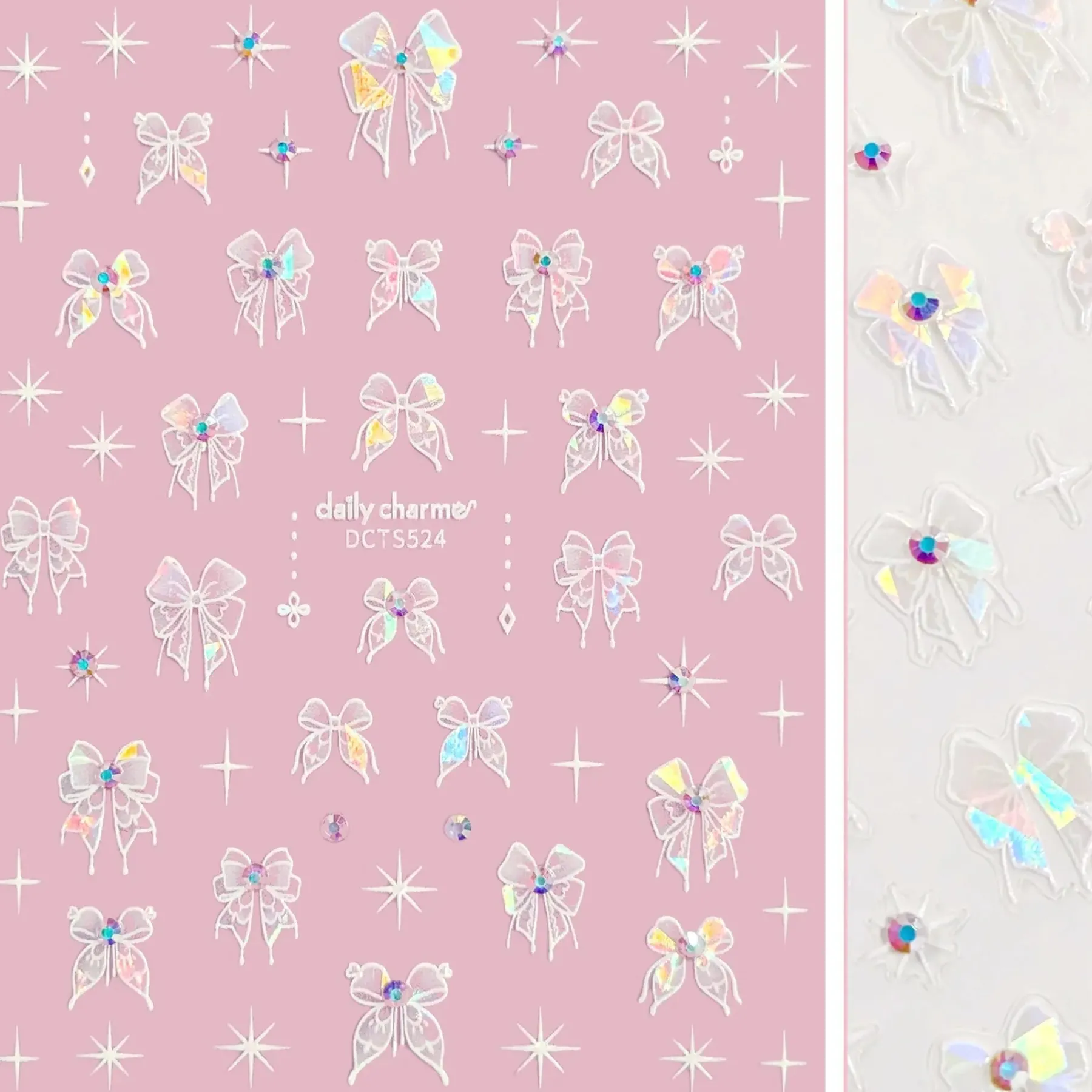 New Bejeweled Nail Art Sticker Dreamy Ribbon Bows Nagelkunst