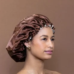 Outlet Chocolate Brown Satin Hair Bonnet Reversable Curly & Coily Accessories|Hair Growth
