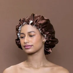 Outlet Chocolate Brown Satin Hair Bonnet Reversable Curly & Coily Accessories|Hair Growth