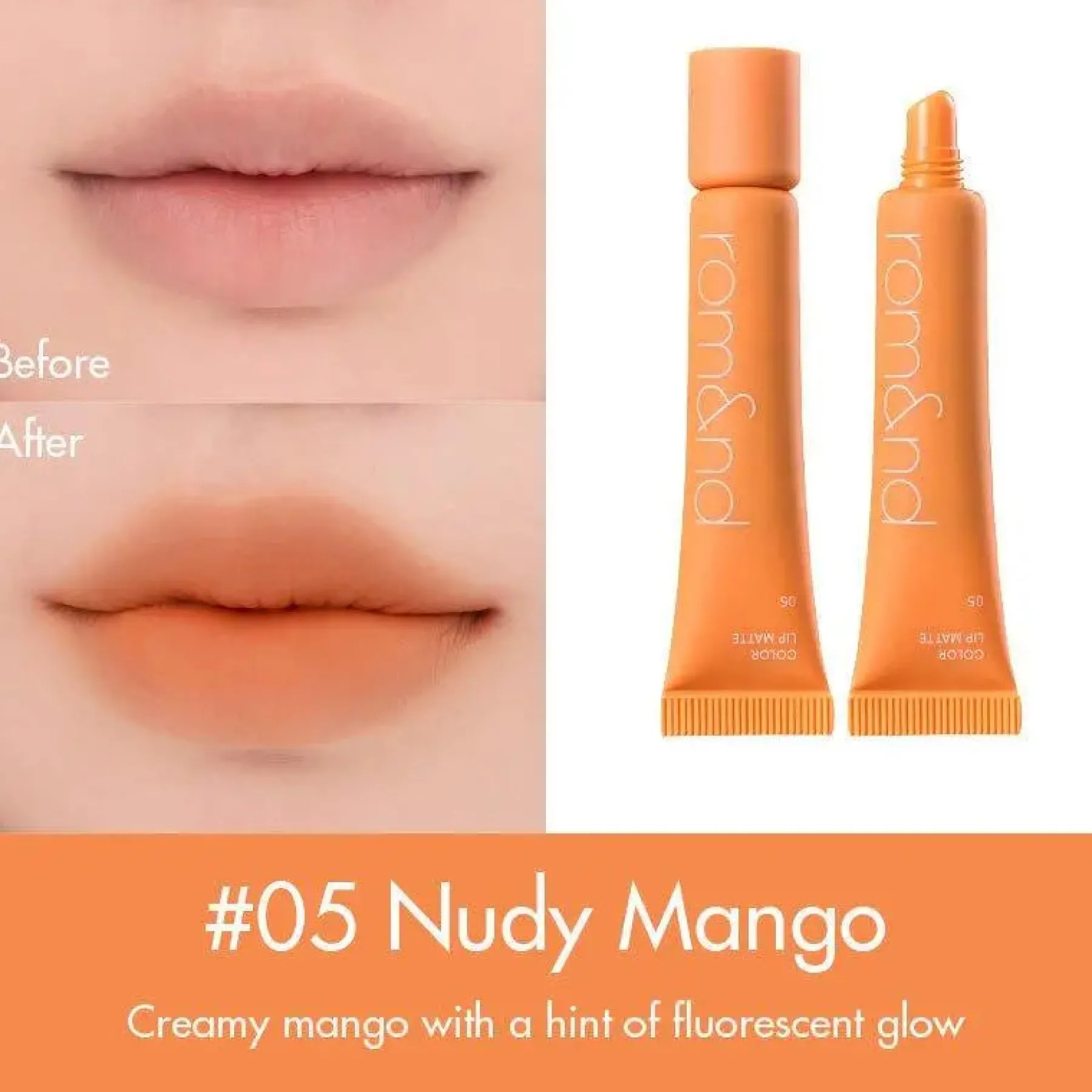 Hot Color Lip Matte 05 Nudy Mango Lippenstift|Korean Makeup