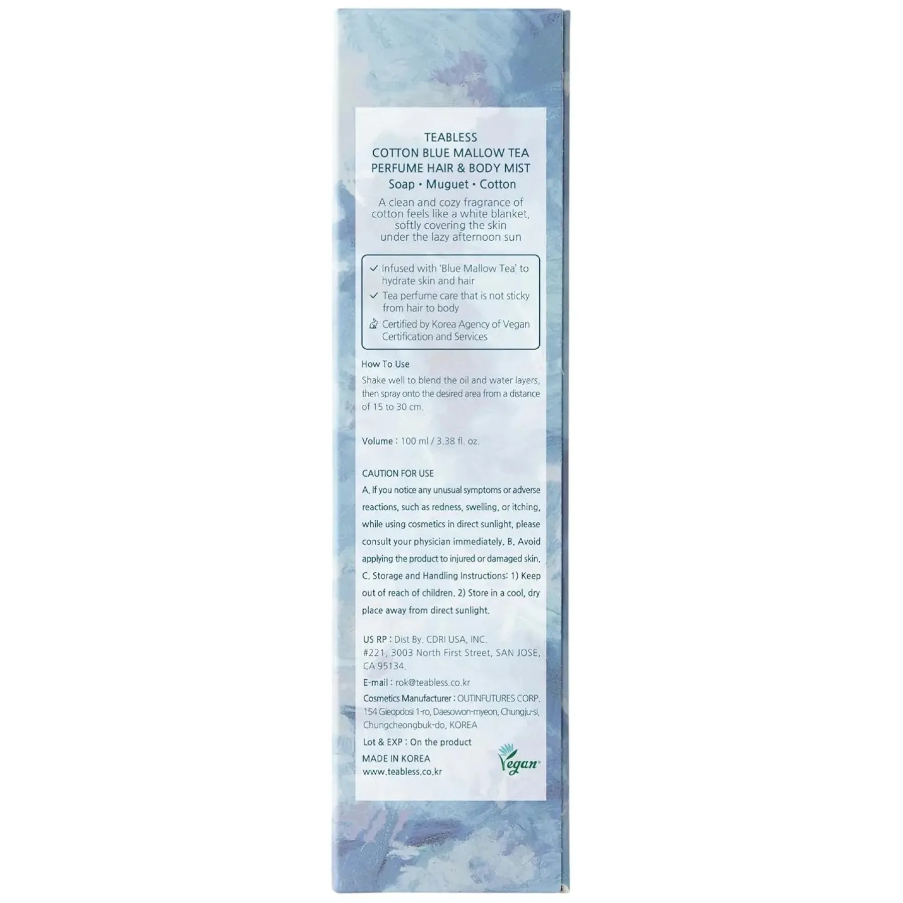 Clearance Cotton Blue Mallow Tea Perfume Hair & Body Mist Everything Shower|Körpermist