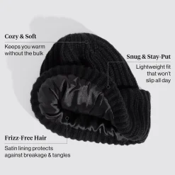 Glazey™ Satin Lined Beanie Black Curly & Coily Accessories|Hair Growth