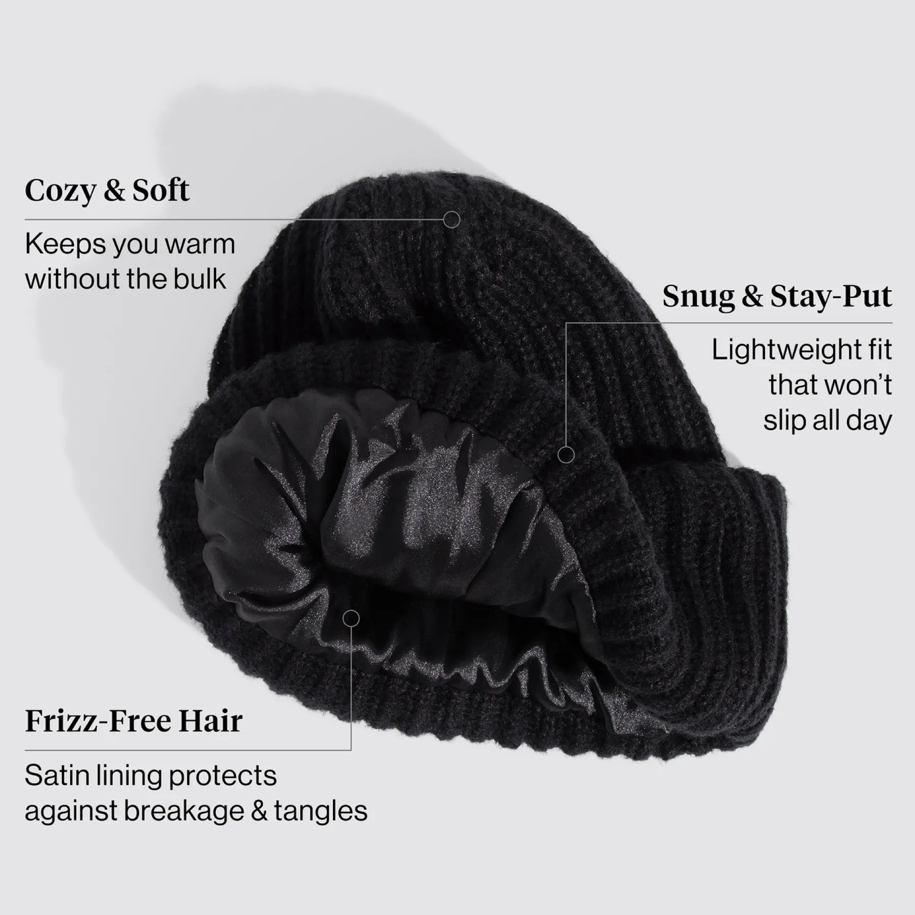 Glazey™ Satin Lined Beanie Black Curly & Coily Accessories|Hair Growth