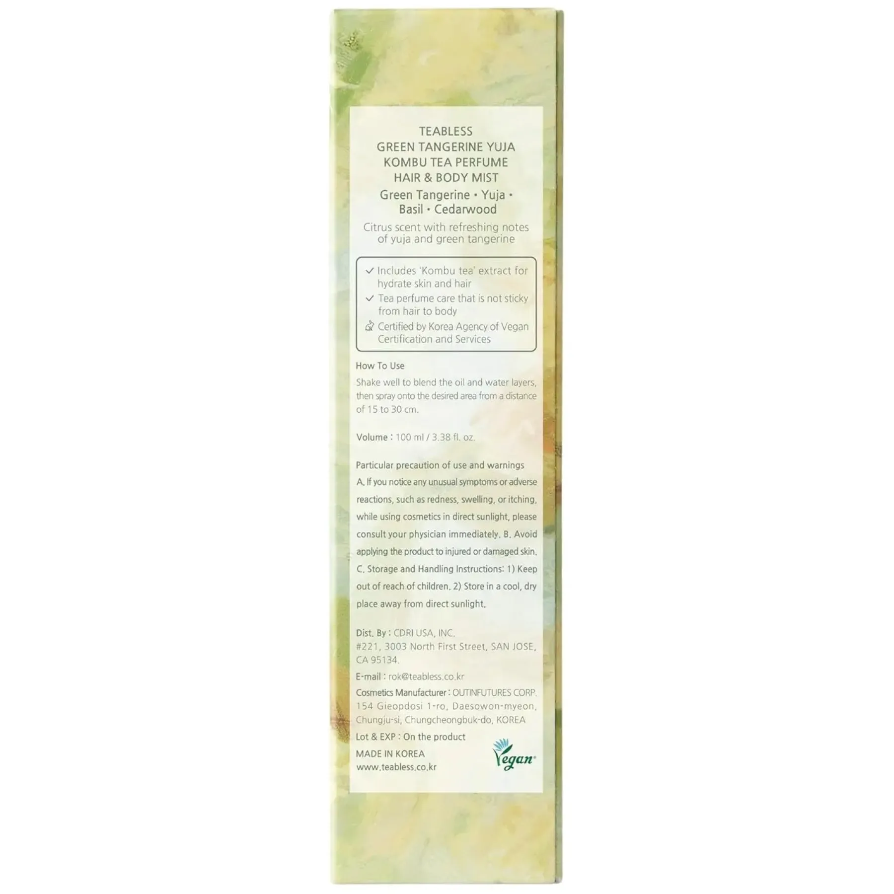 Clearance Green Tangerine Yuja Kombu Tea Perfume Hair & Body Mist Everything Shower|Körpermist