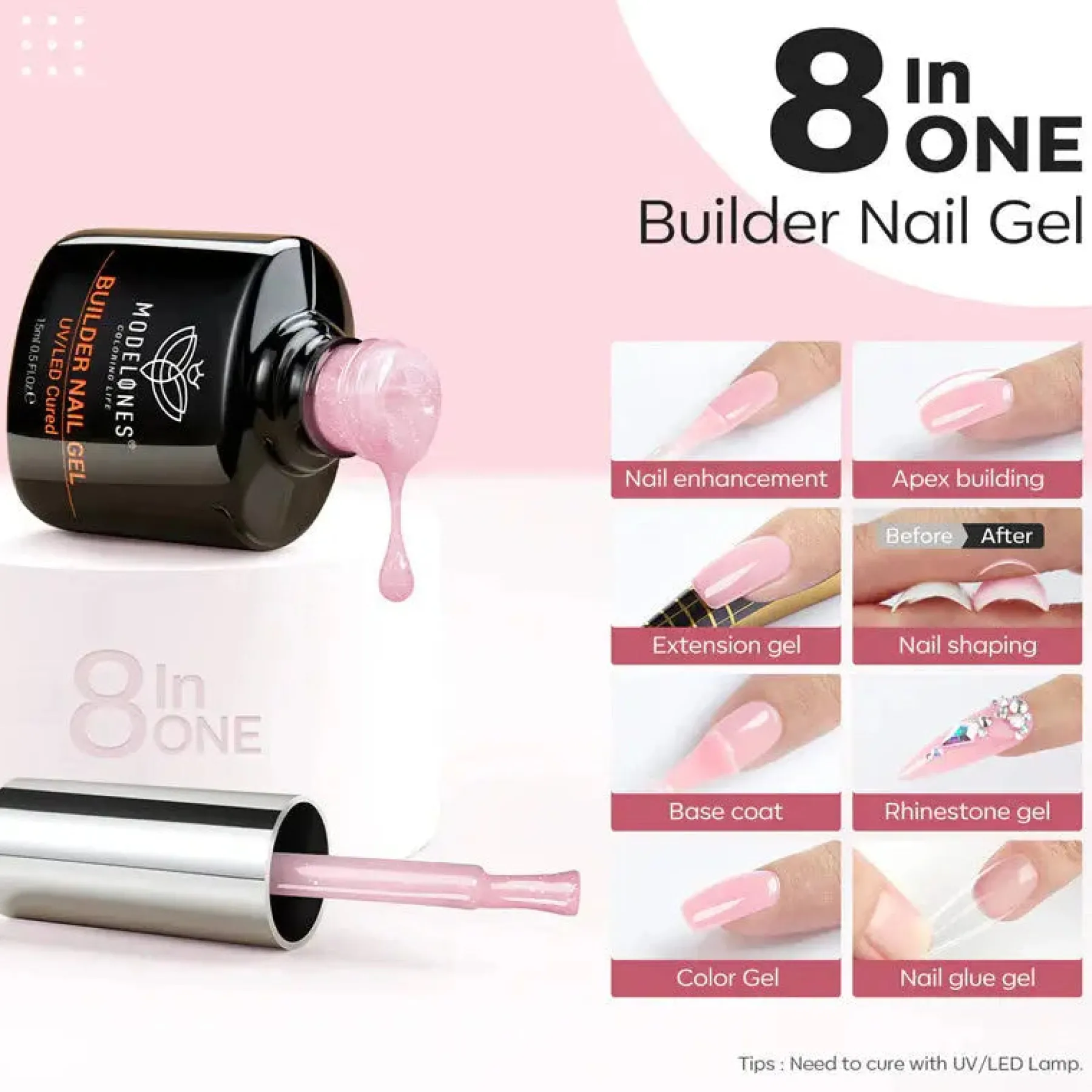 Clearance 8-in-1 Builder Nail Gel Nude Pink Glitter 4. Builder Gels|Veganer Nagellack