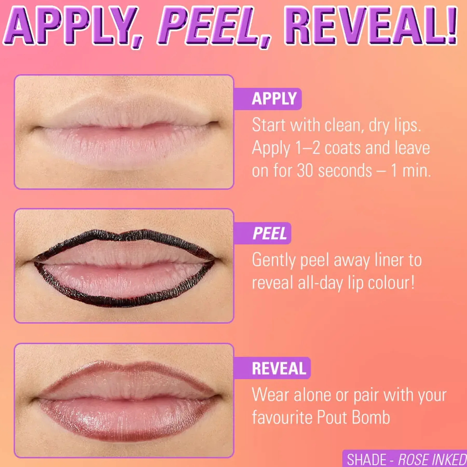 Hot Lip Shift Ink Peel Off Lipliner Stain Rose Inked Lip Stain|Lippen Konturenstift
