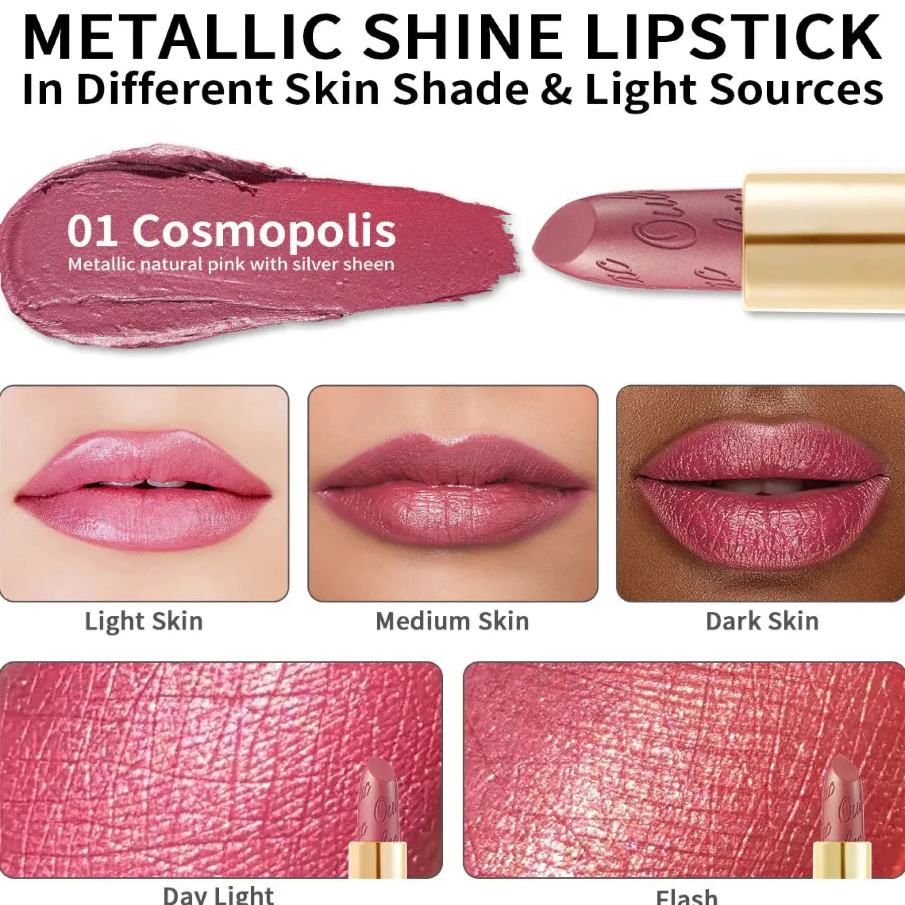 Clearance Metallic Shine Lipstick 01 Cosmopolis Lippenstift|Veganer Lippenstifte