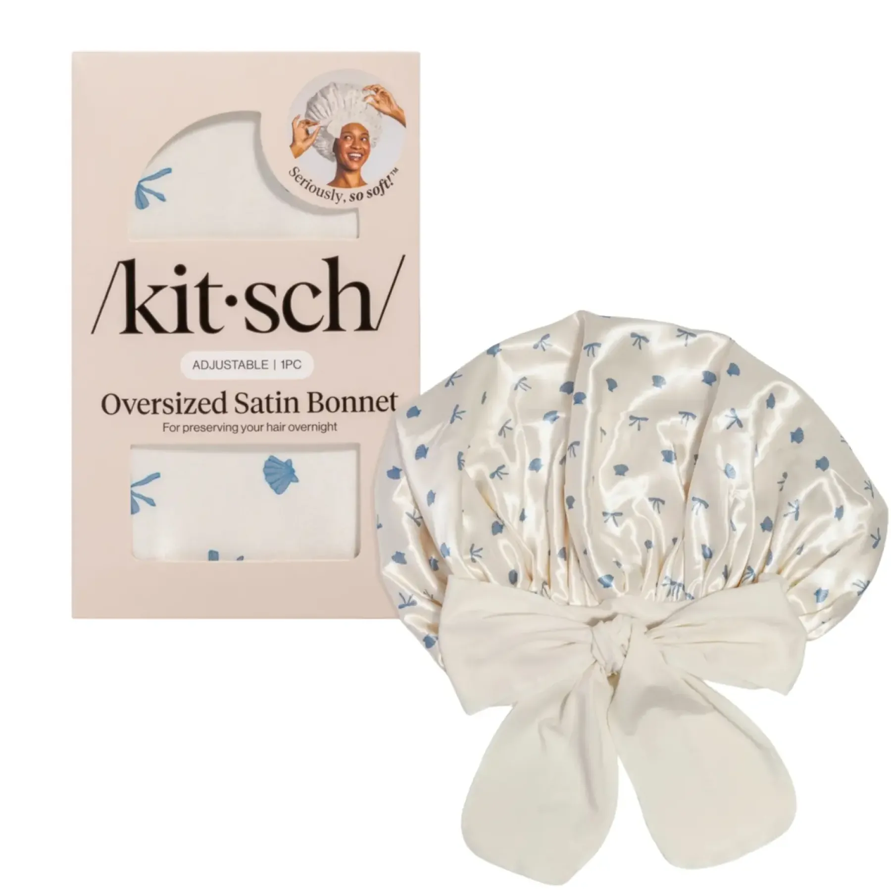 Outlet Oversized Satin Bonnet Pearlized Cream & Coastal Blue Curly & Coily Accessories|Hair Growth