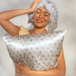 Outlet Oversized Satin Bonnet Pearlized Cream & Coastal Blue Curly & Coily Accessories|Hair Growth