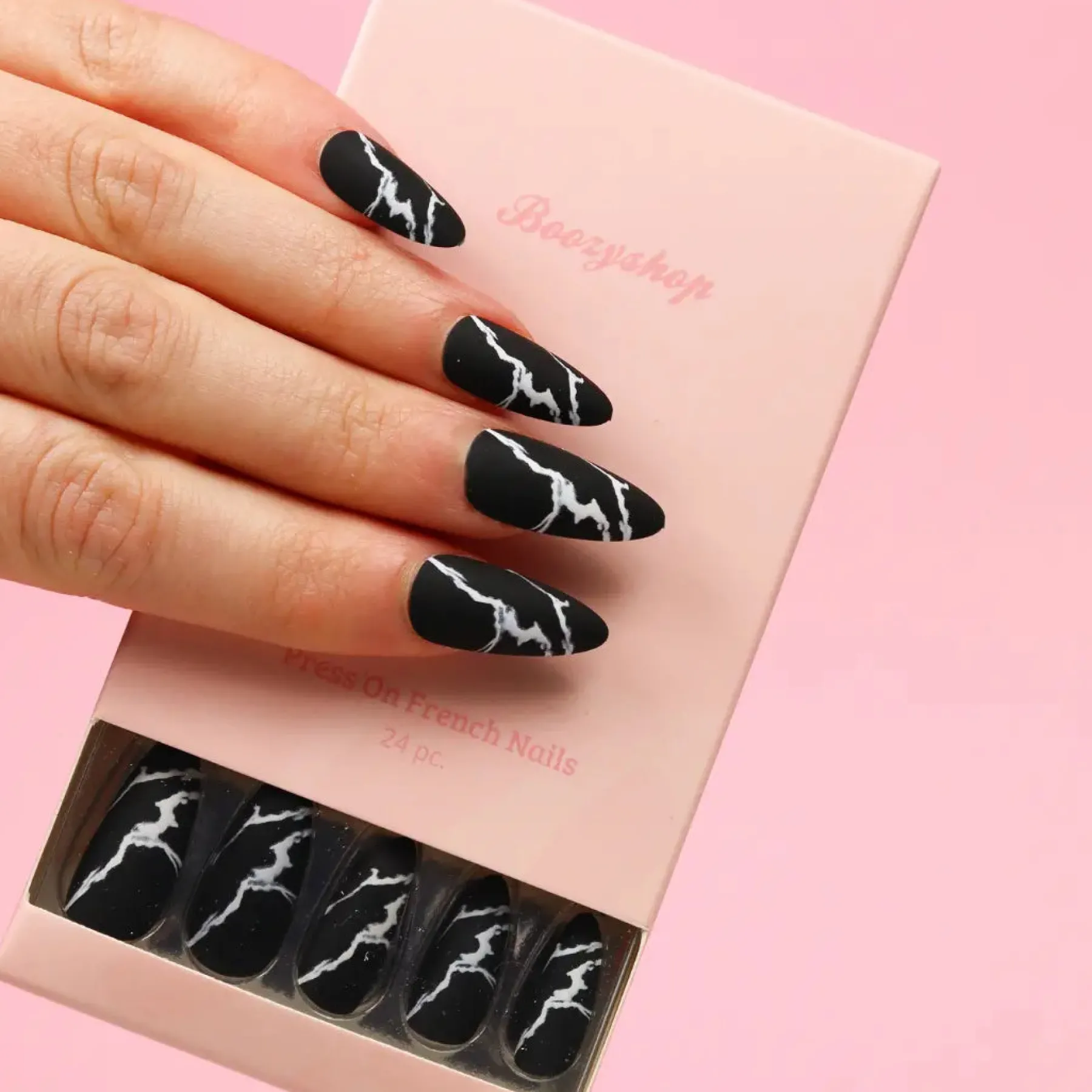 Clearance Press On French Nails Black Marble Künstliche Nägel
