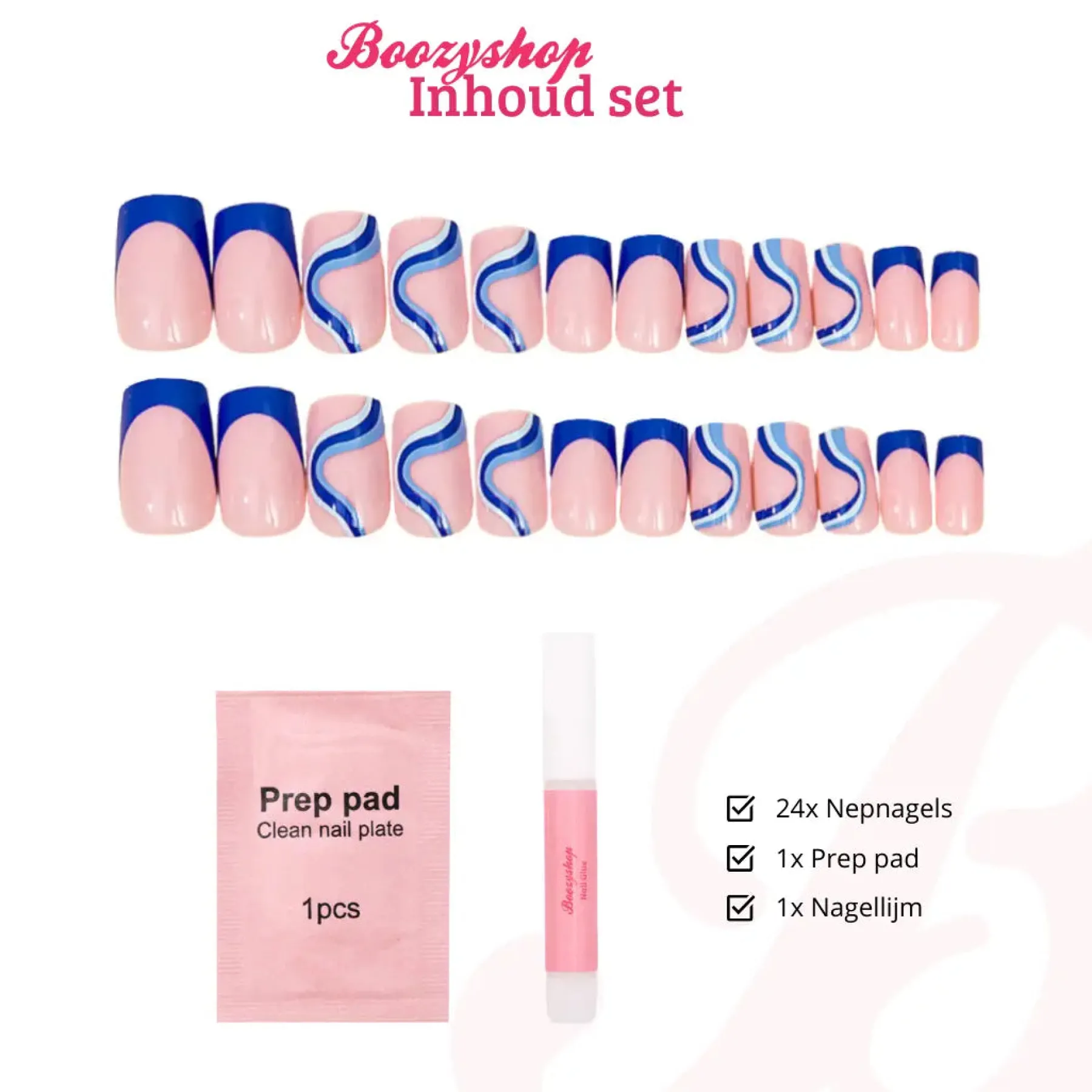 Press On French Nails Blue Waves Künstliche Nägel