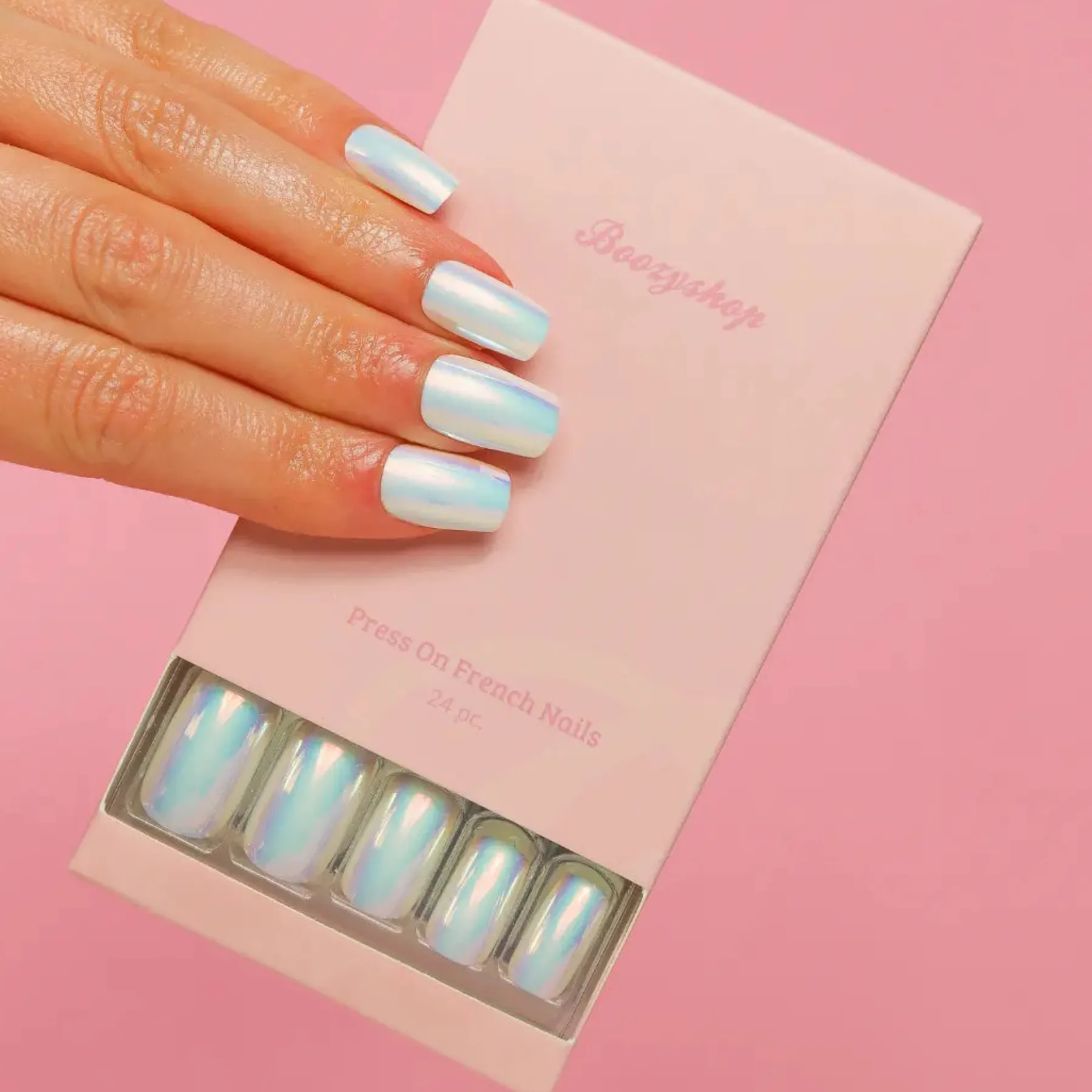 Clearance Press On French Nails Metallic Pearlescent Künstliche Nägel