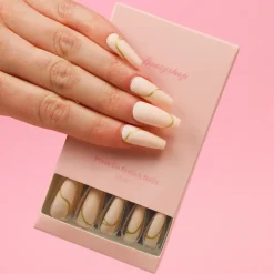 Discount Press On French Nails Nude Goldstrike Künstliche Nägel