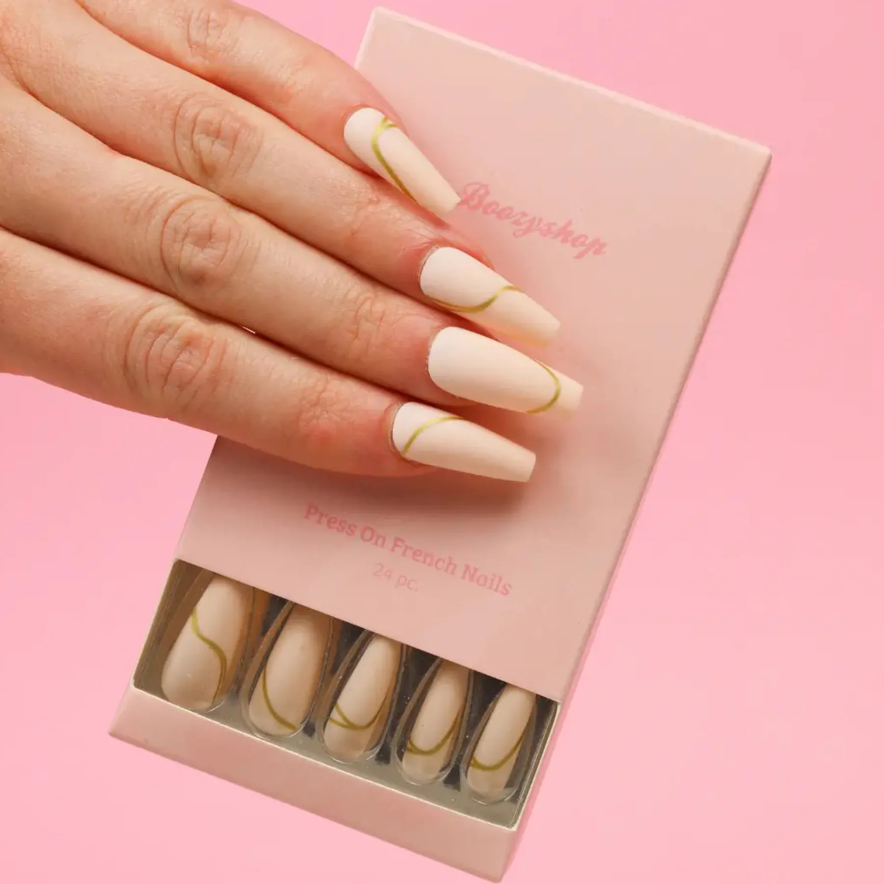 Discount Press On French Nails Nude Goldstrike Künstliche Nägel