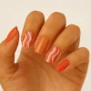 Clearance Press On French Nails Orange Waves Künstliche Nägel