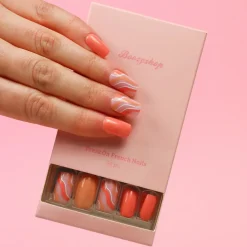 Clearance Press On French Nails Orange Waves Künstliche Nägel