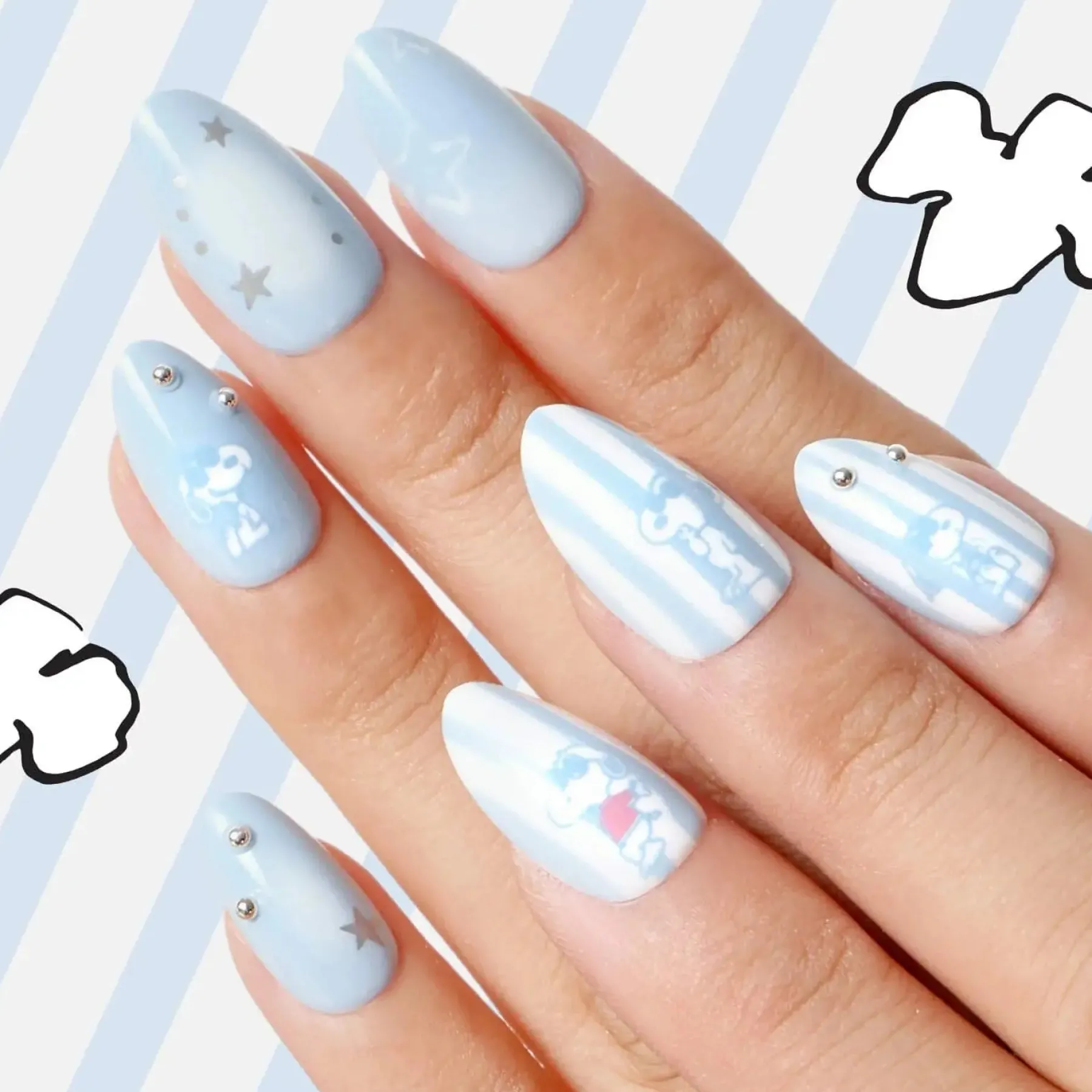 Discount Press-On Nails Stripes N Snoopy Künstliche Nägel