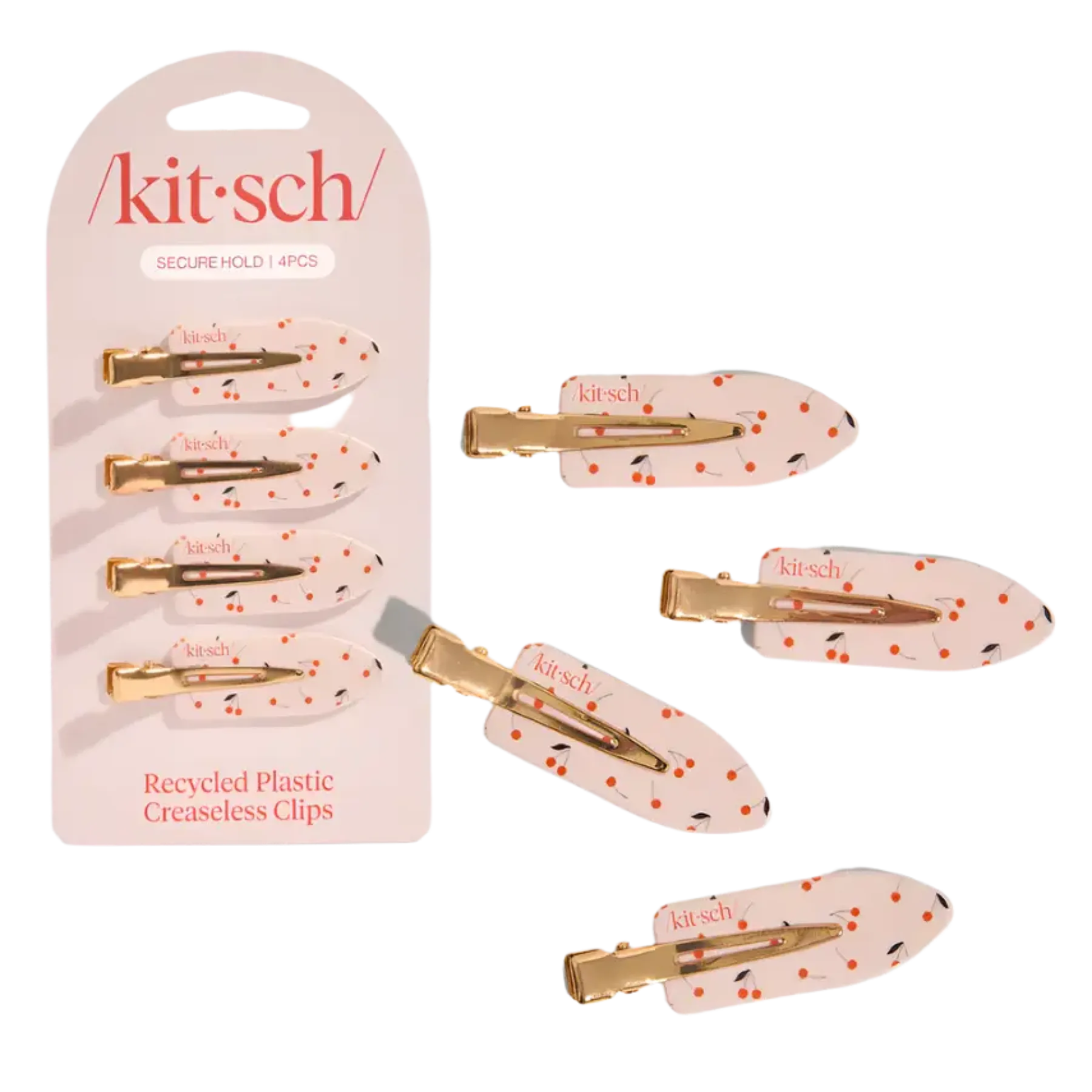Hot Recycled Plastic Creaseless Clips 4pc Set Cherry Print Haarspangen & -Clips|Haarprobleem