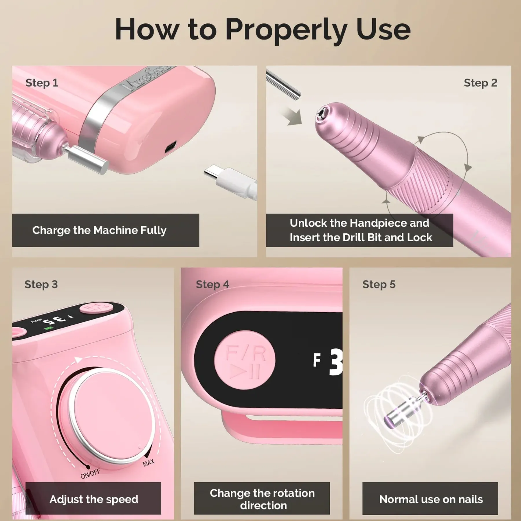 New SM320G Nail Drill Pink 1. Nagels Voorbereiden|1. Nagels Voorbereiden