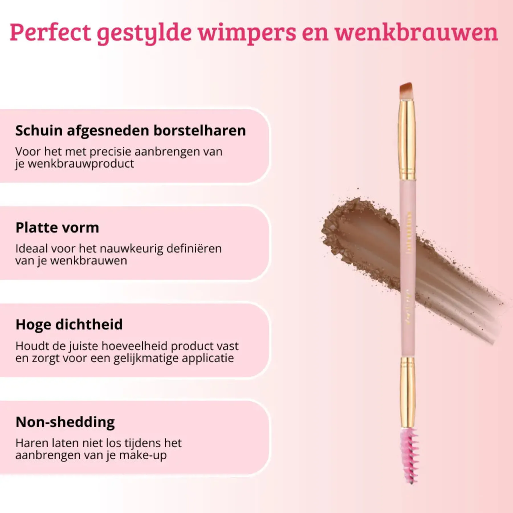 New Soft Pink & Gold Lash and Brow Brush Tön Mehr