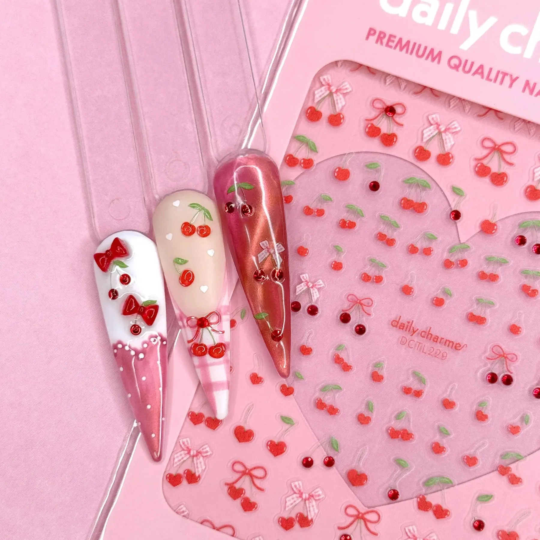 Valentine Bejeweled Nail Art Sticker Coquette Cherry Nagelkunst