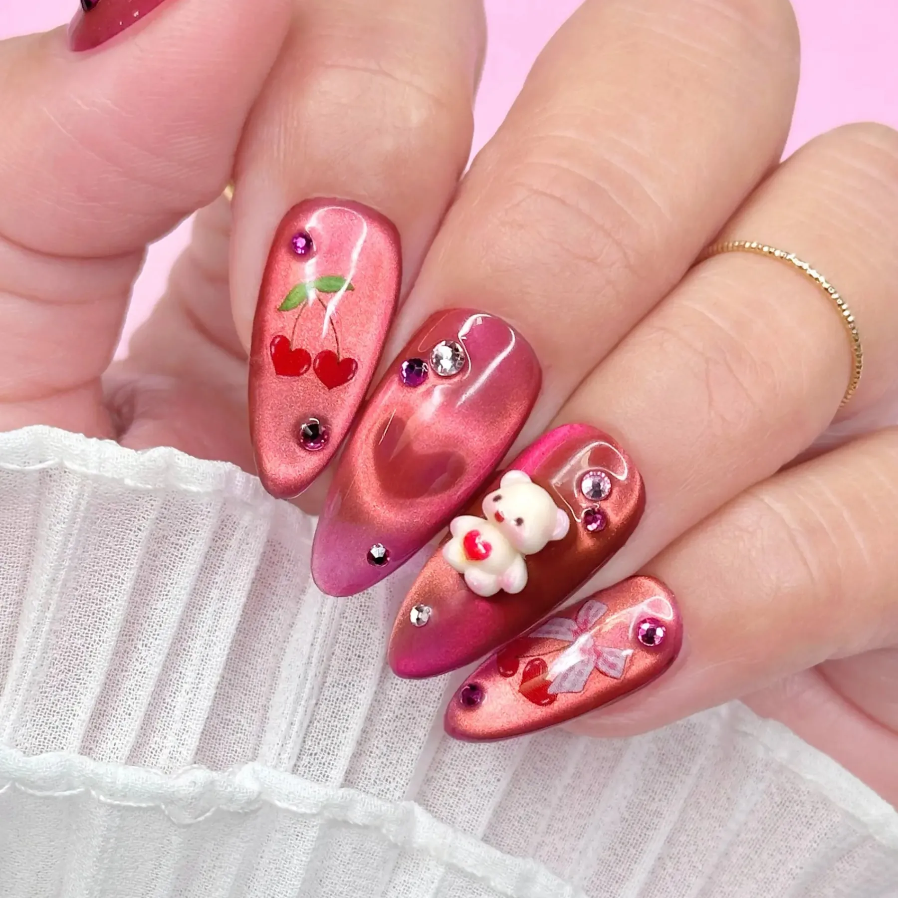 Valentine Bejeweled Nail Art Sticker Coquette Cherry Nagelkunst